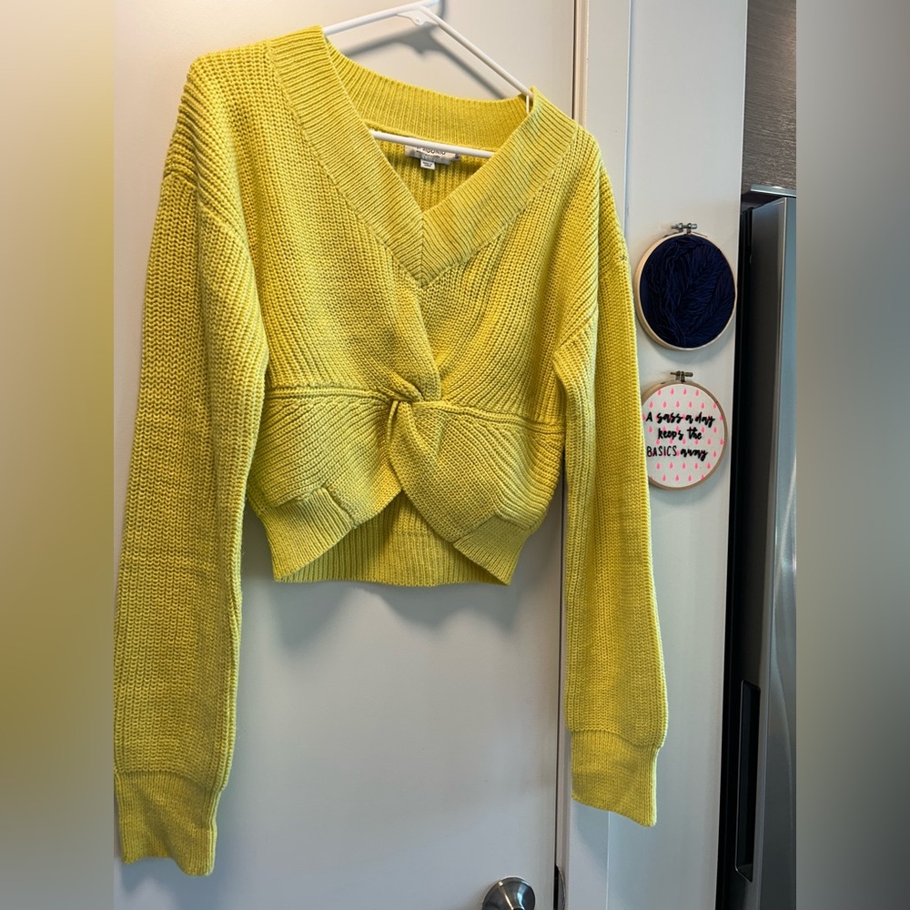 Yellow twisted cable crop sweater